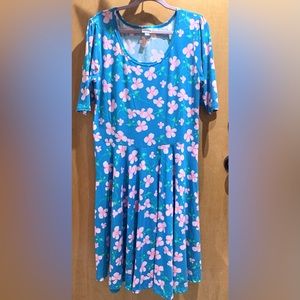 EUC LulaRoe Nicole Pink Hibiscus Print on Turquoise 3XL